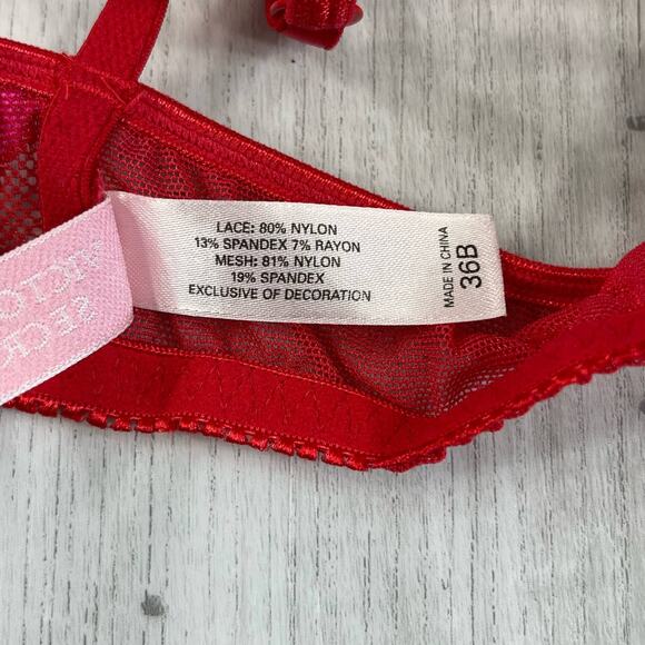 Victorias Secret Red Lace Padded Underwire Front Close Adjustable Strap Bra 36B - Picture 9 of 10